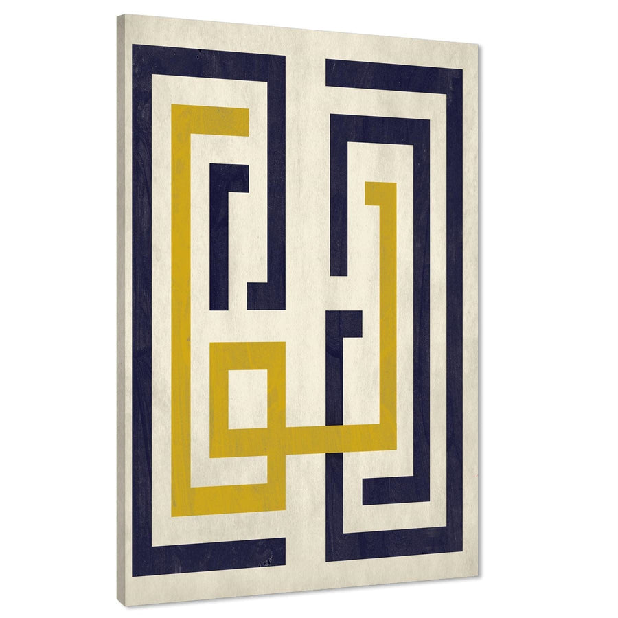Abstract Mustard Navy Artwork Canvas Art Pictures