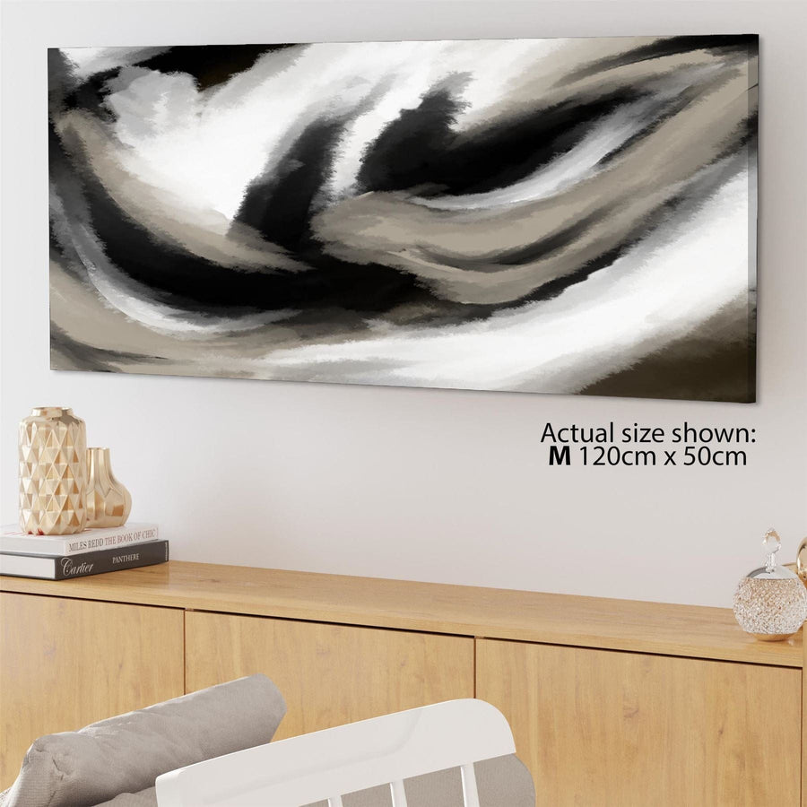 Abstract Black and White Natural Watercolour Brushstrokes Canvas Art Pictures