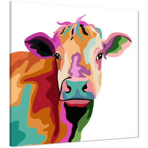 Cow Canvas Wall Art Picture - Multicoloured
