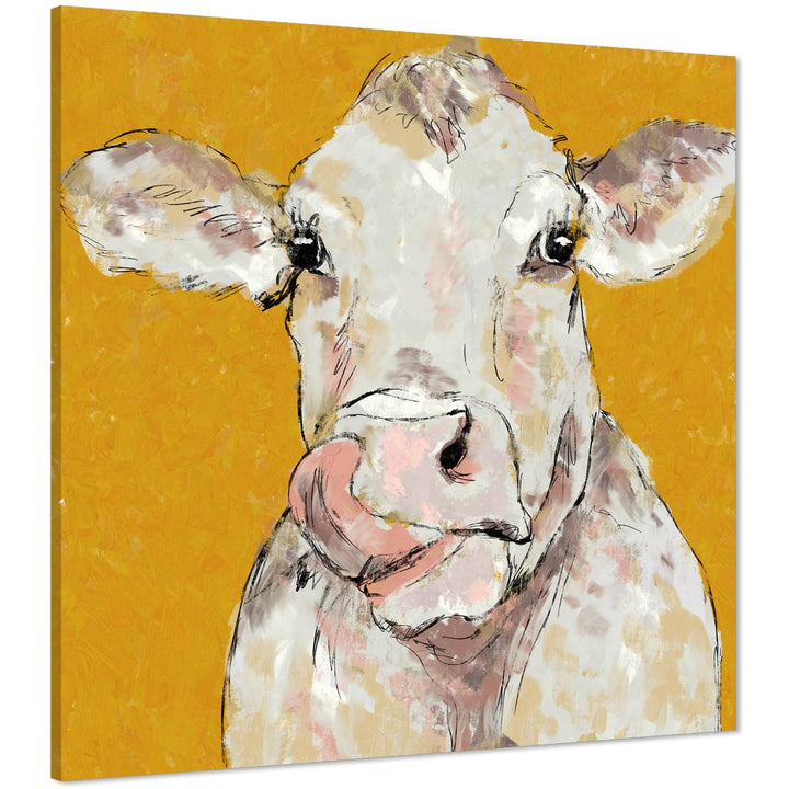 Cow Canvas Wall Art Print - Mustard - 1s680S