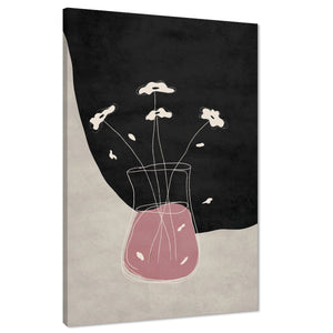 Pink Black Vase and Flowers Drawing Floral Canvas Art Pictures