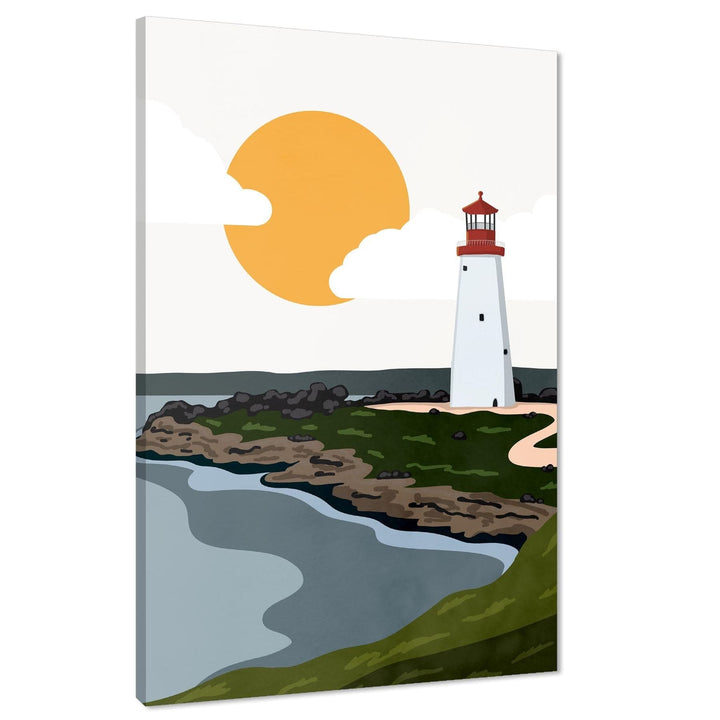 Red Coastline & Lighthouse Landscape Canvas Art Prints Mustard Green - 1RP1038M