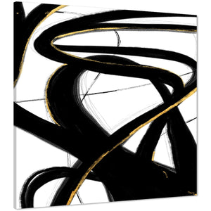 Abstract Black and White Yellow Gestures Painting Canvas Wall Art Picture