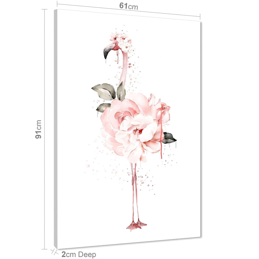 Flamingo with Flowers Canvas Wall Art Picture - Pink
