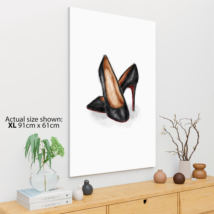 Black and White Brown Fashion Canvas Art Prints High Heel Stiletto Shoes