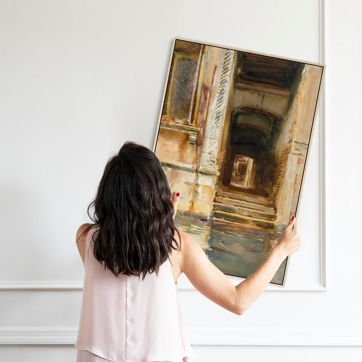 Extra Large John Singer Sargent Wall Art Framed Canvas Painting of Venetian Passageway - FFp-2383-N-L