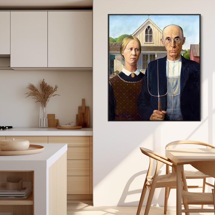 Extra Large Grant Wood Wall Art Framed Canvas Print of American Gothic Painting - FFPob-2385-B-L