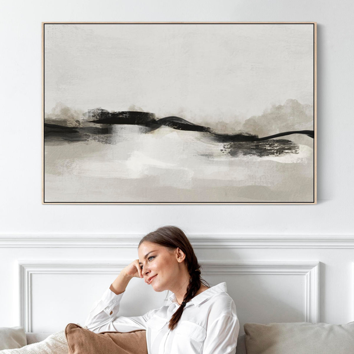 Neutral Wall Art Prints - Framed Canvas for Living Room - Beige - 2083 ...