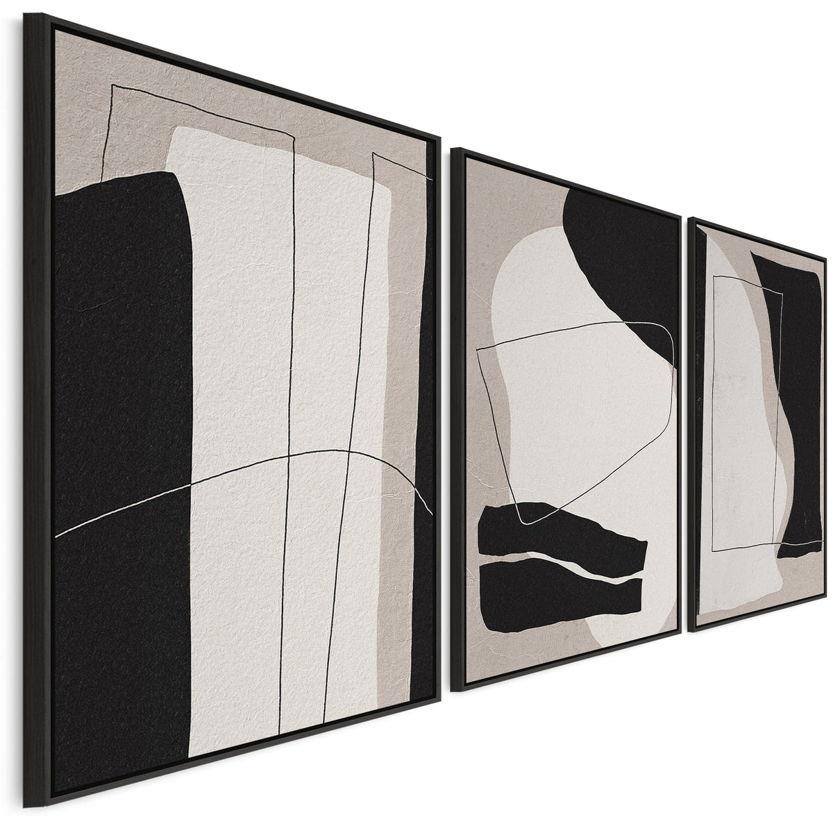 Large Abstract Neutral Wall Art for Living Room - Set of 3 Framed Canv ...
