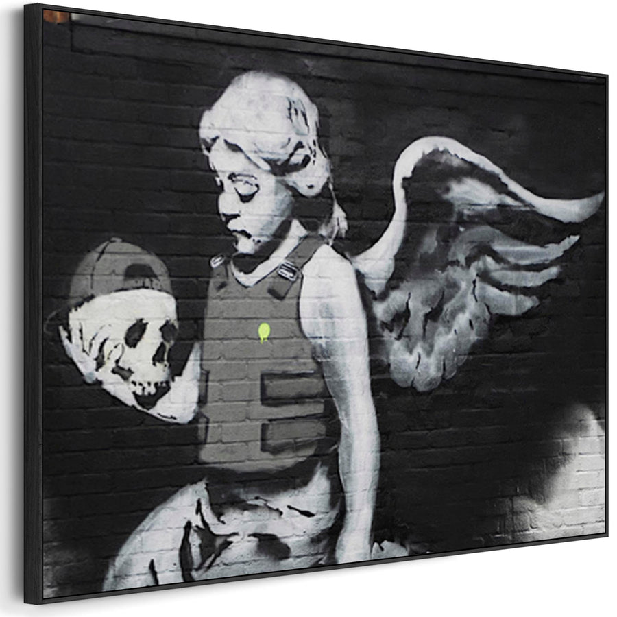 Large Banksy Framed Canvas Art Print - Angel Flack Jacket