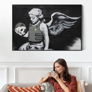 Large Banksy Framed Canvas Art Print - Angel Flack Jacket