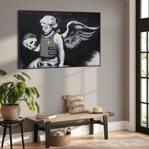 Large Banksy Framed Canvas Art Print - Angel Flack Jacket