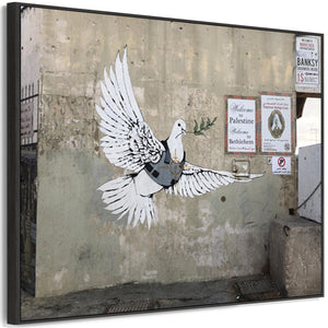 Large Banksy Framed Canvas Art Print - Armoured Peace Dove