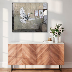 Large Banksy Framed Canvas Art Print - Armoured Peace Dove