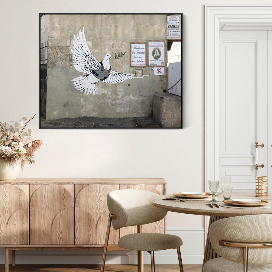 Large Banksy Framed Canvas Art Print - Armoured Peace Dove