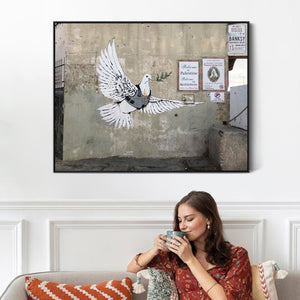 Large Banksy Framed Canvas Art Print - Armoured Peace Dove