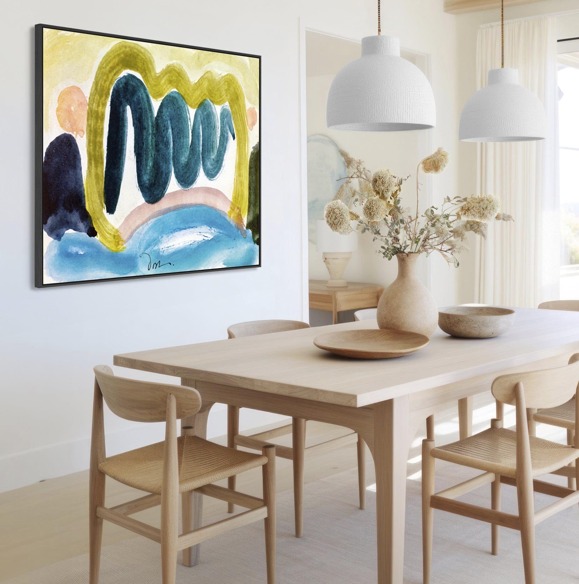 Arthur Dove Framed Teal Blue Art Print Pond in Sunlight on Canvas