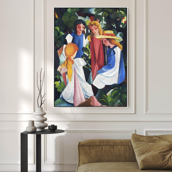 August Macke Framed Artwork Print on Canvas Four Girls