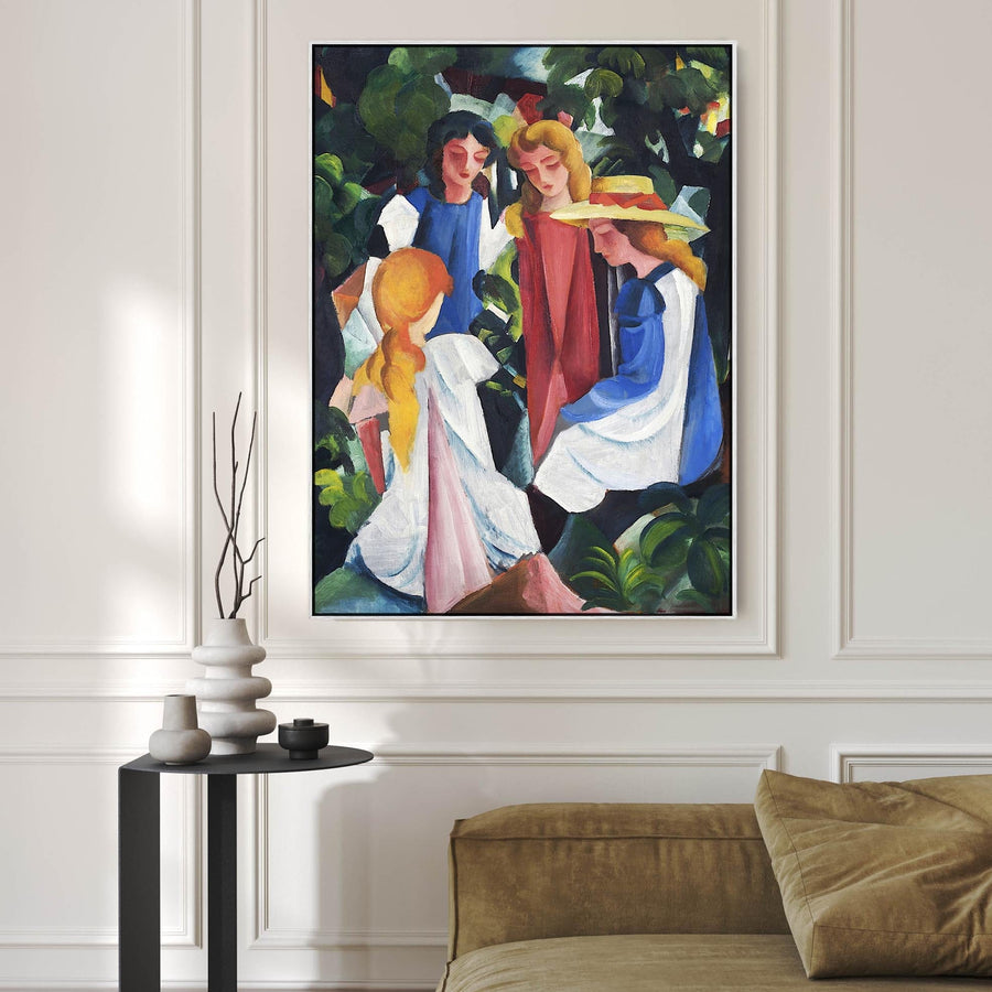 August Macke Framed Artwork Print on Canvas Four Girls