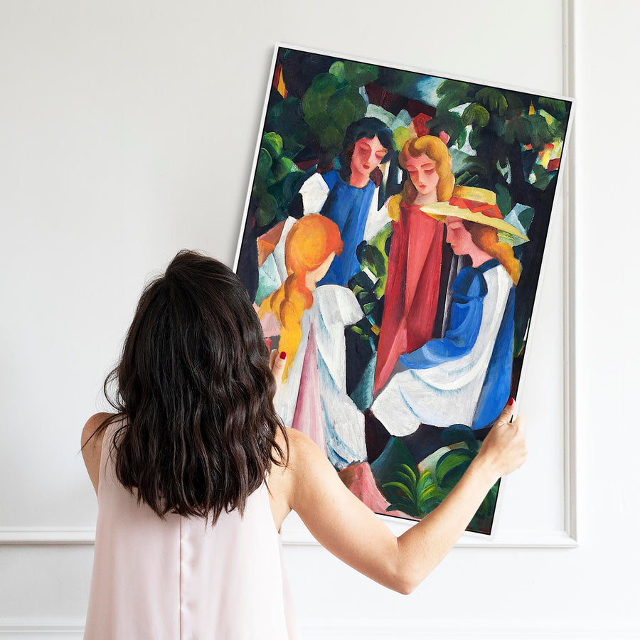 August Macke Framed Artwork Print on Canvas Four Girls