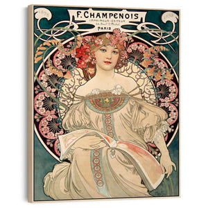 Extra Large Green Alphonse Mucha Wall Art Framed Canvas Portrait of F Champenois