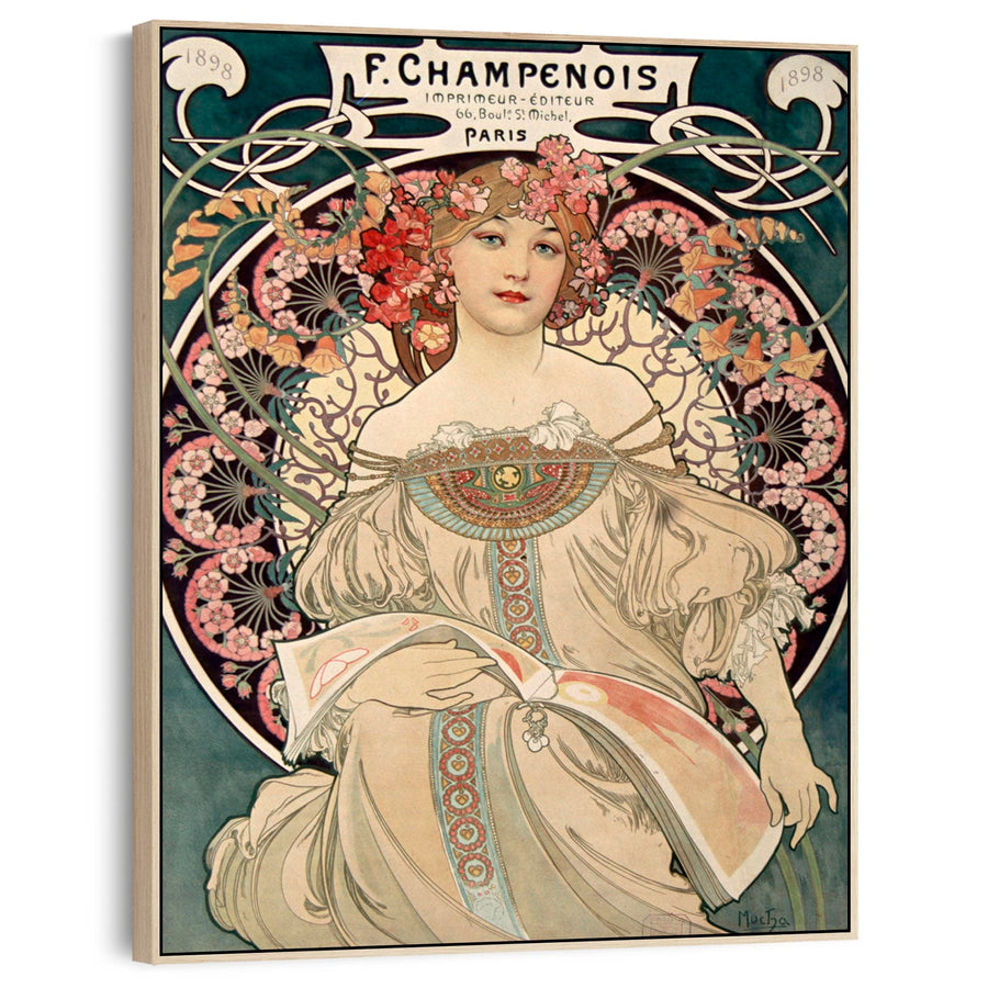 Extra Large Green Alphonse Mucha Wall Art Framed Canvas Portrait of F Champenois