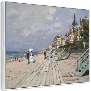 Large Claude Monet Seaside Wall Art Framed Canvas Print Beach at Trouville Painting