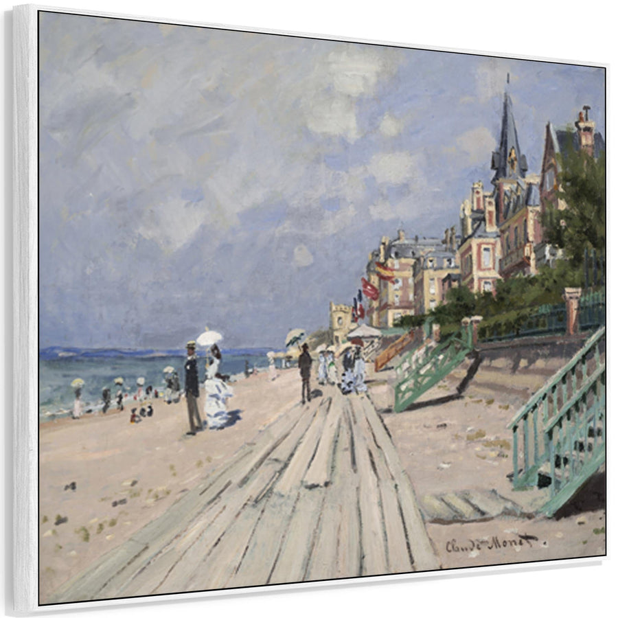 Large Claude Monet Seaside Wall Art Framed Canvas Print Beach at Trouville Painting