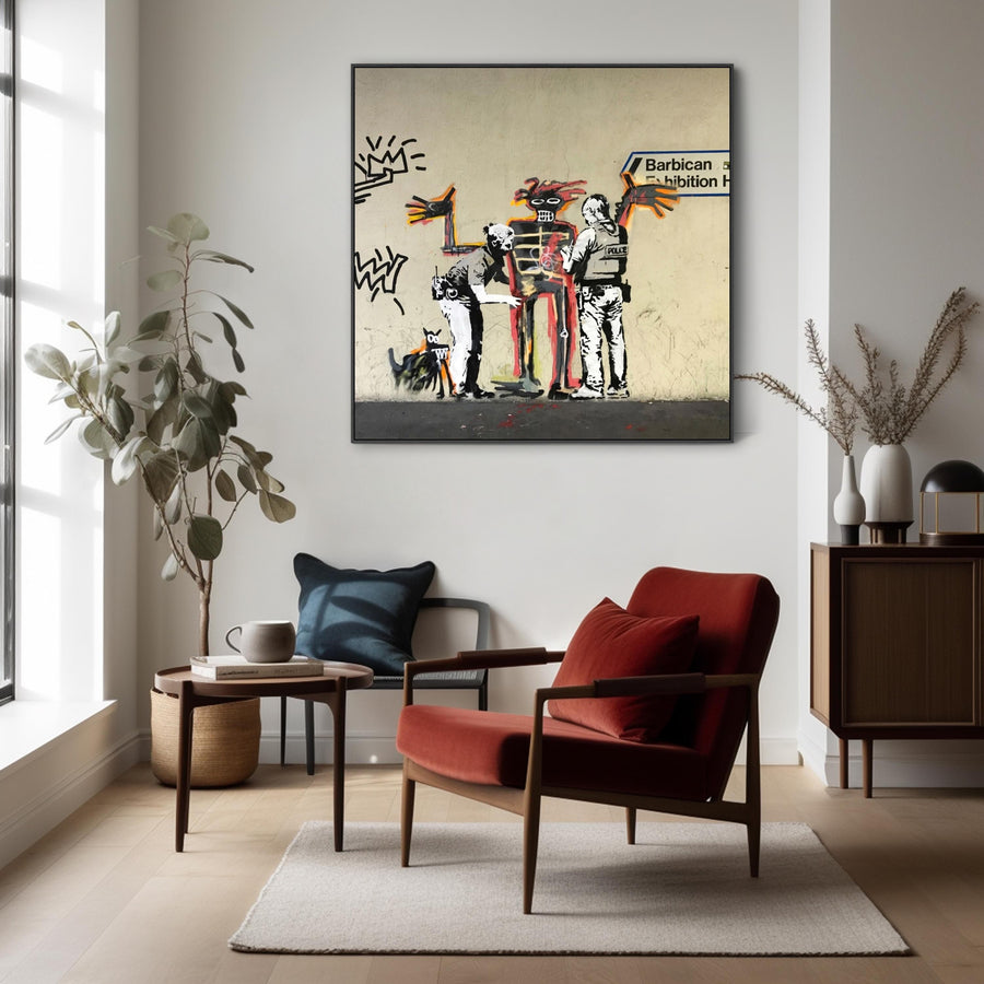 Large Banksy Framed Canvas Art Print - Basquiat Murals