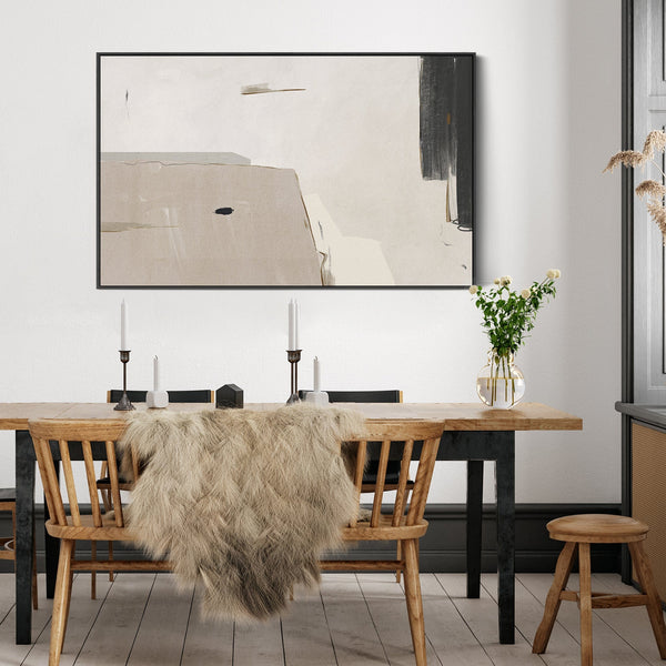 Large Neutral Abstract Canvas Wall Art - Framed Beige Black Artwork