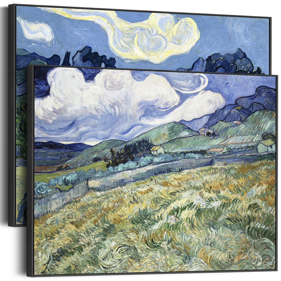 Extra Large Vincent Van Gogh Pair of Blue Wall Art Framed Canvas Landscape Paintings - Set of 2