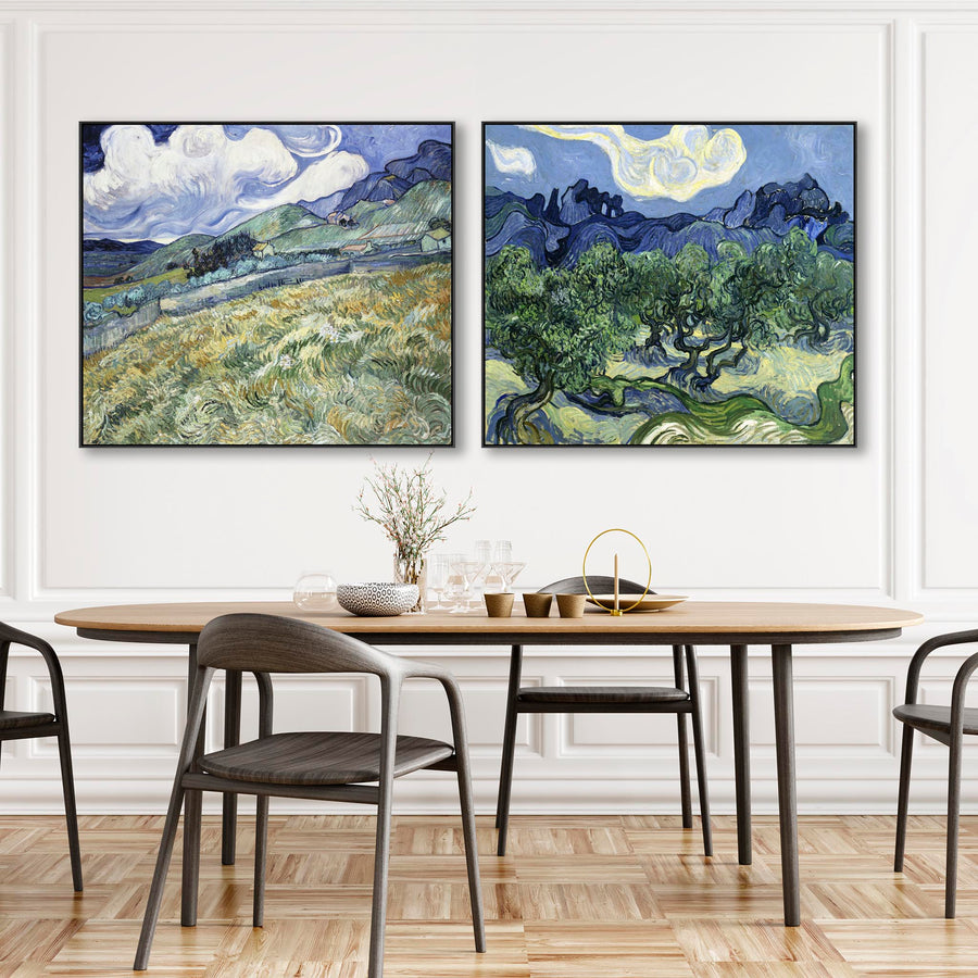 Extra Large Vincent Van Gogh Pair of Blue Wall Art Framed Canvas Landscape Paintings - Set of 2