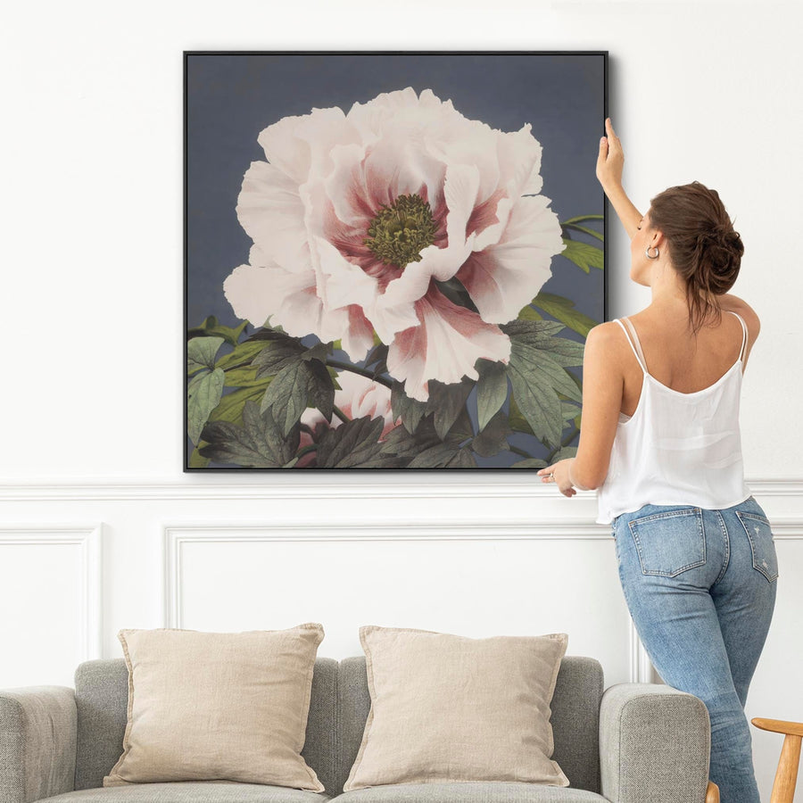 Japanese Pink Floral Wall Art Framed Canvas Print by Ogawa Kazumasa - 100cm x 100cm