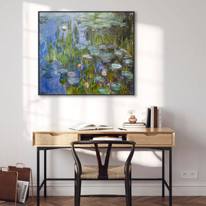 Large Claude Monet Wall Art Framed Canvas Print of Water Lillies Blue Painting