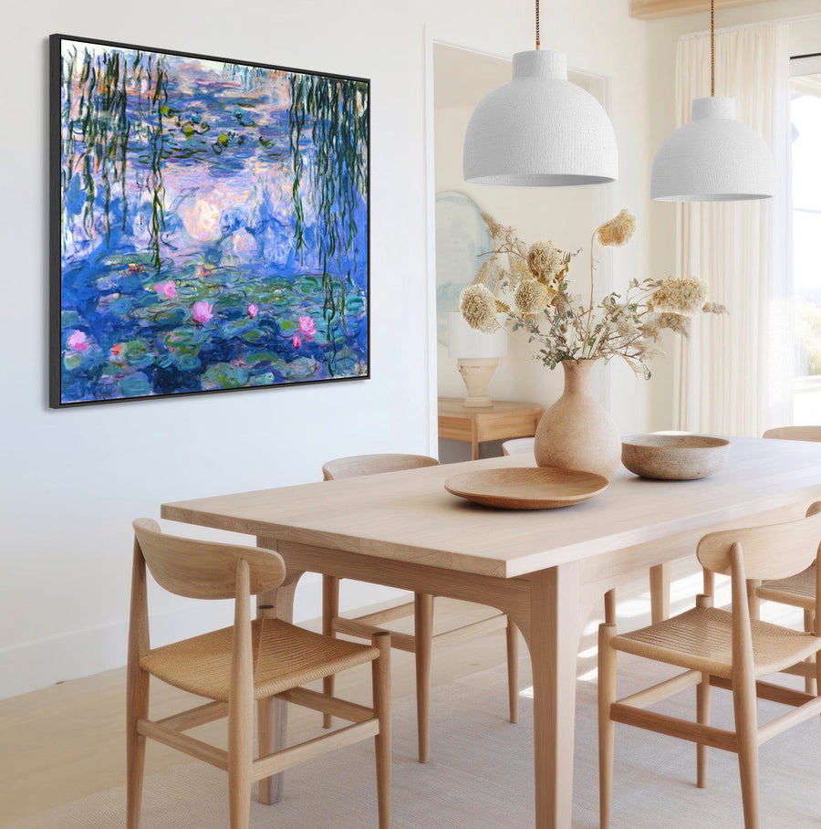 Large Blue Abstract Claude Monet Framed Canvas Print of Water Lillies Painting