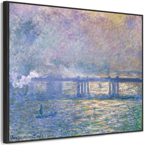 Large Claude Monet Framed Canvas Print of Charing Cross Bridge London Landscape Painting