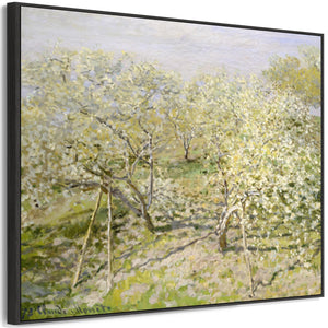 Large Claude Monet Framed Canvas Print of Spring Fruit Trees in Bloom Landscape Painting