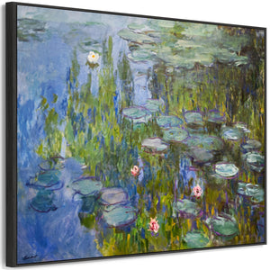 Large Claude Monet Wall Art Framed Canvas Print of Water Lillies Blue Painting