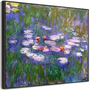 Large Blue Claude Monet Framed Canvas Print of Water Lillies Painting