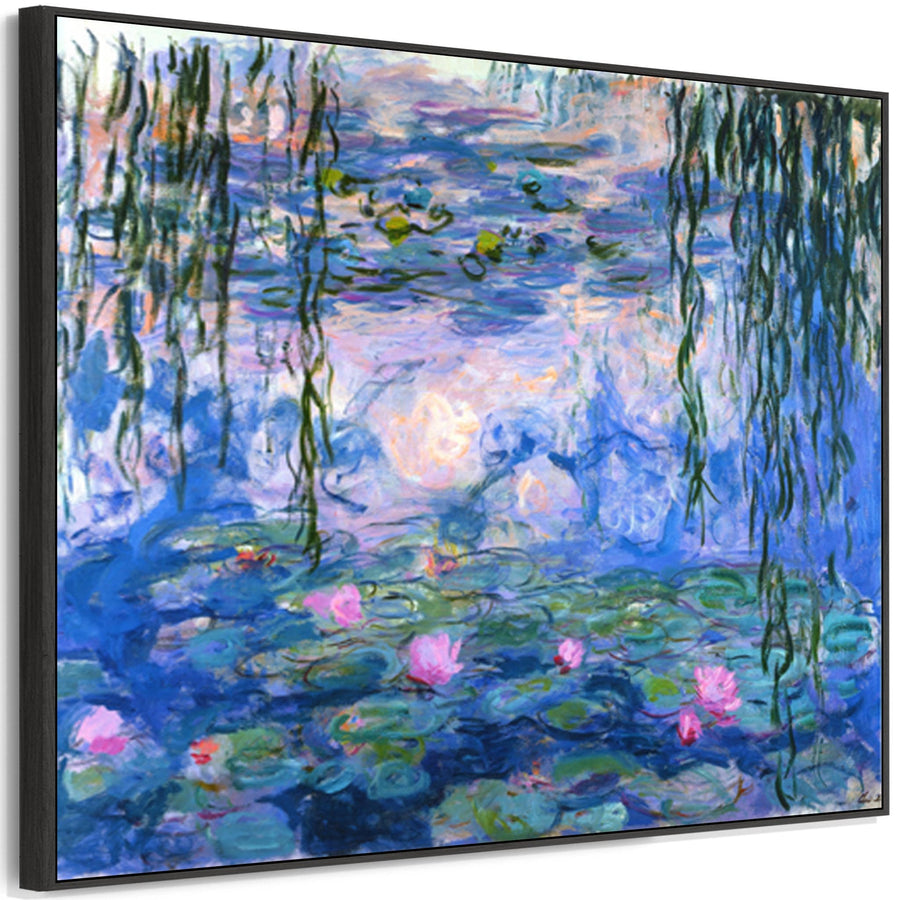 Large Blue Abstract Claude Monet Framed Canvas Print of Water Lillies Painting