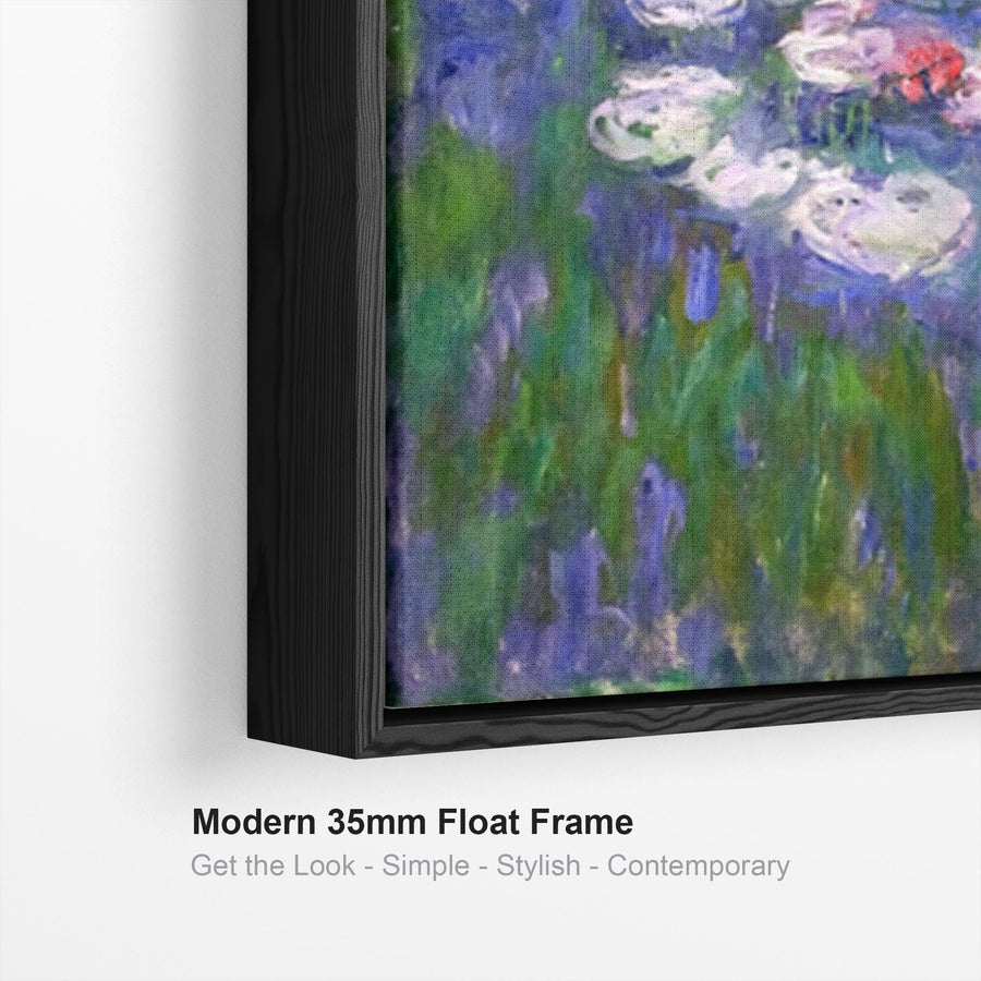 Large Blue Claude Monet Framed Canvas Print of Water Lillies Painting