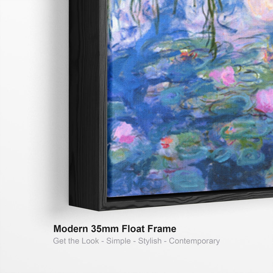 Large Blue Abstract Claude Monet Framed Canvas Print of Water Lillies Painting