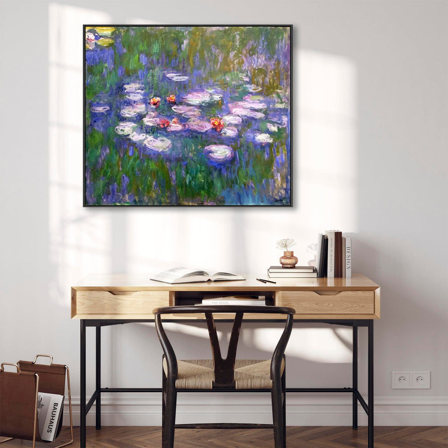 Large Blue Claude Monet Framed Canvas Print of Water Lillies Painting