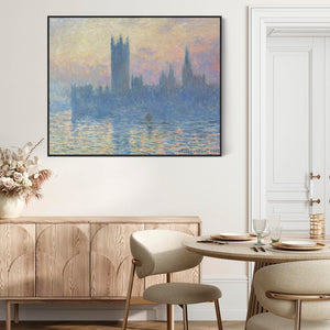 Large Claude Monet Framed Canvas Print of Houses of Parliament London Landscape Painting