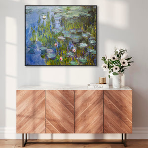 Large Claude Monet Wall Art Framed Canvas Print of Water Lillies Blue Painting