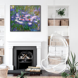 Large Blue Claude Monet Framed Canvas Print of Water Lillies Painting