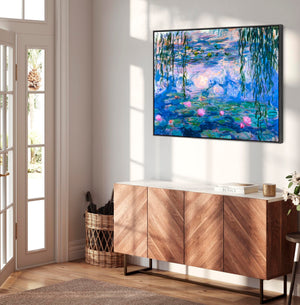 Large Blue Abstract Claude Monet Framed Canvas Print of Water Lillies Painting