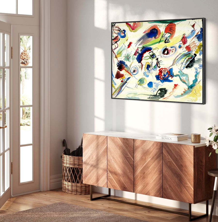 Large Colourful Wassily Kandinsky Abstract Wall Art Framed Canvas Print of First Watercolour Painting