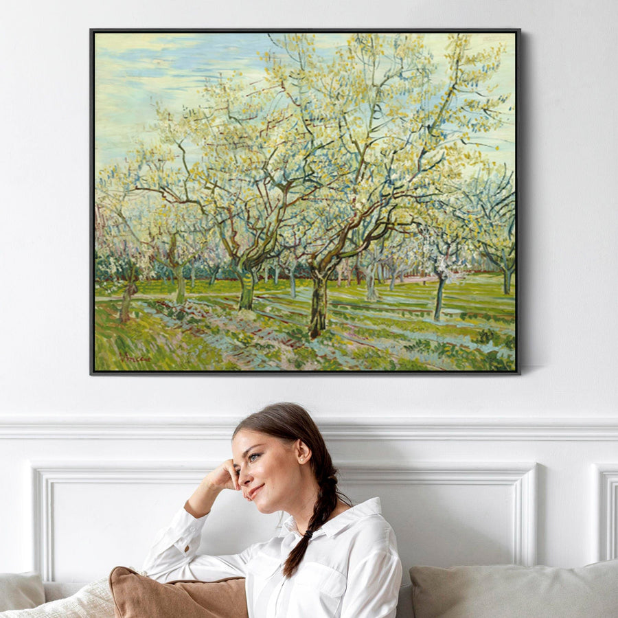 Large Green Vincent Van Gogh Framed Canvas Print of White Orchard Painting