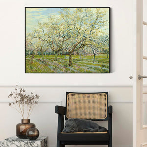 Large Green Vincent Van Gogh Framed Canvas Print of White Orchard Painting